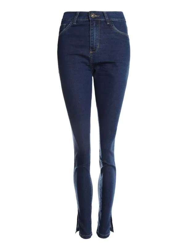Calça Jeans Cigarrete Fenda na Barra Feminina AZUL 46
