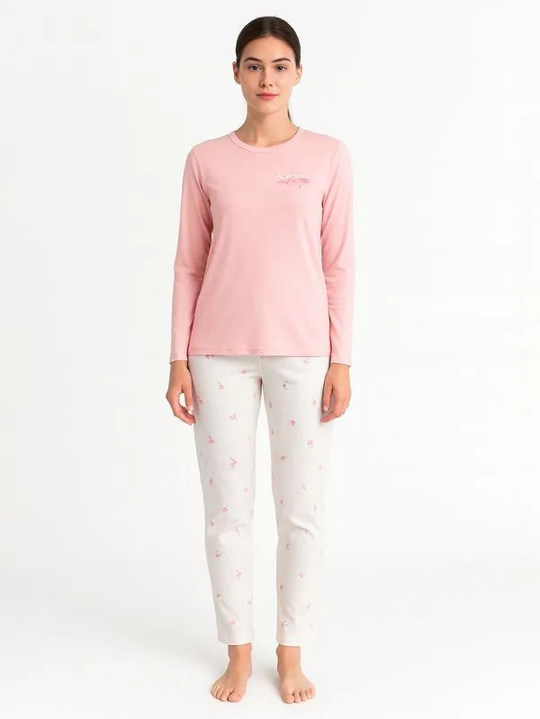 Pijama Suede Longo Feminino ROSA CLARO/BRANCO GG