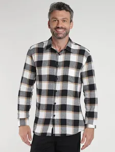 Camisa Manga Longa Xadrez Masculina BEGE/BRANCO/PRETO GG