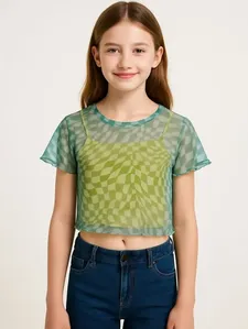 Blusa Tule Sobreposição Juvenil Para Menina - VERDE 16