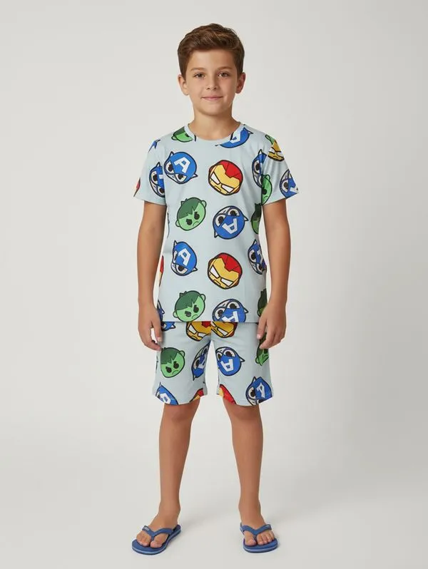 Pijama Curto Avengers Infantil Para Menino - AZUL 4
