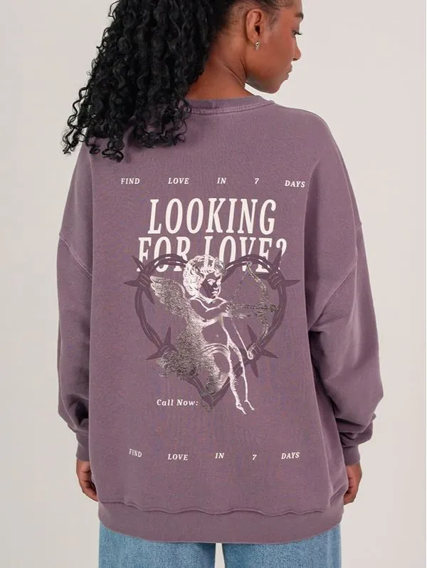 Moletom ombro deslocado estampa anjo Roxo P