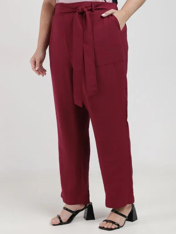 Calça Alfaiataria Reta Plus Size Feminina BORDO G1