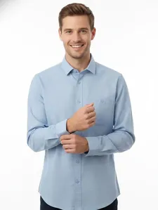 Camisa Slim Fit Eletrón Masculina AZUL GG