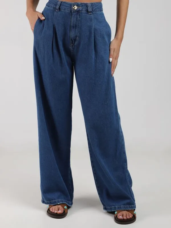 Calça Jeans Wide Leg Autentique Feminina AZUL 36