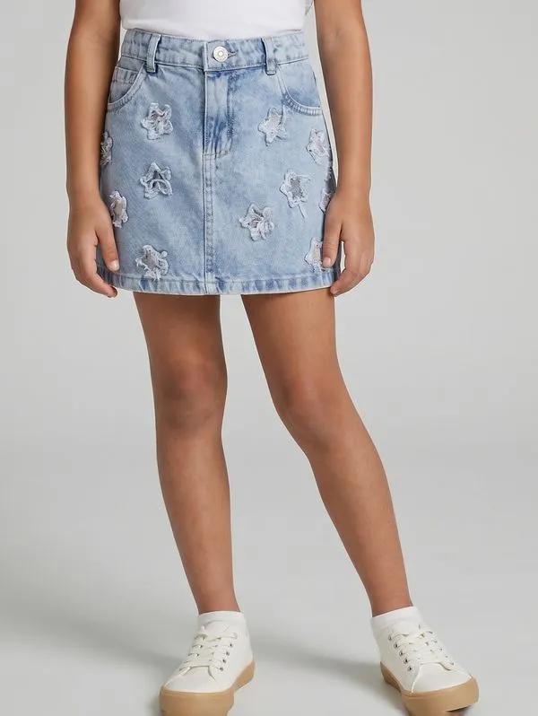 Saia Jeans Juvenil Para Menina - AZUL 12
