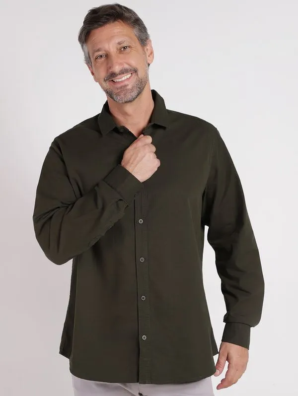 Camisa Sarja Manga Longa Vels Masculina VERDE GG