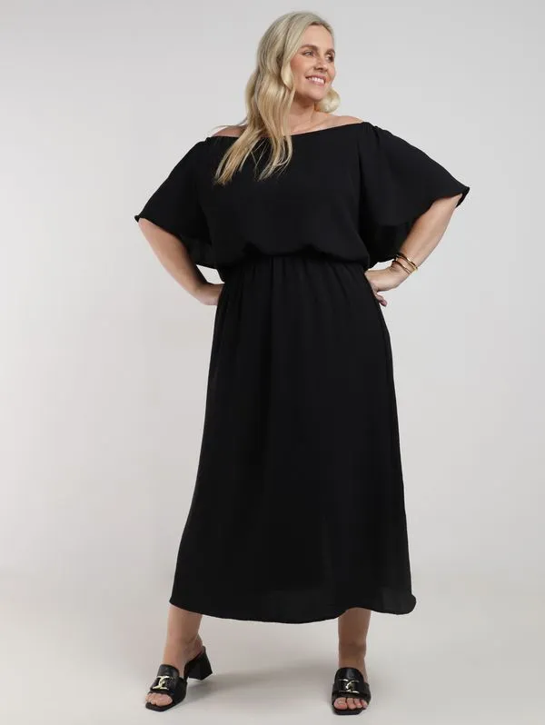 Vestido Longo Manga Ampla Plus Size Feminino PRETO G1