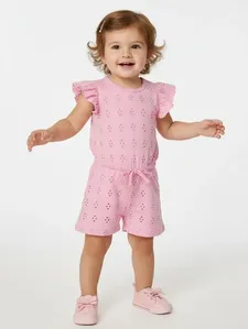 Macacão Laise Com Babado Infantil Para Menina- ROSA 3