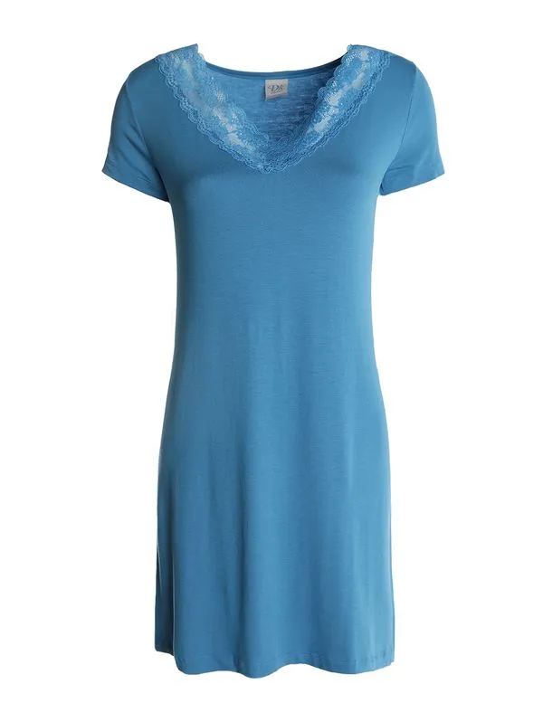 Camisola Com Renda Feminina AZUL GG
