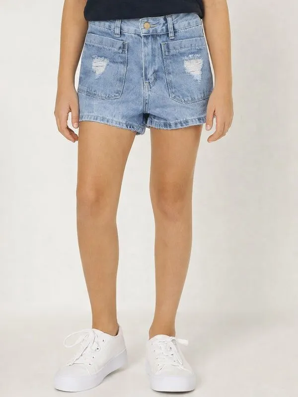Short Jeans Juvenil Para Menina - AZUL 14