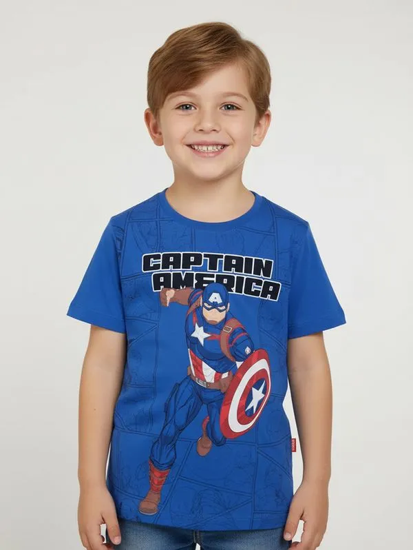 Camiseta Manga Curta Avengers Infantil Para Menino AZUL 10