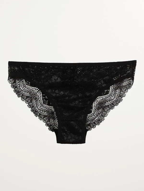 Calcinha Tanga Renda Feminino PRETO GG