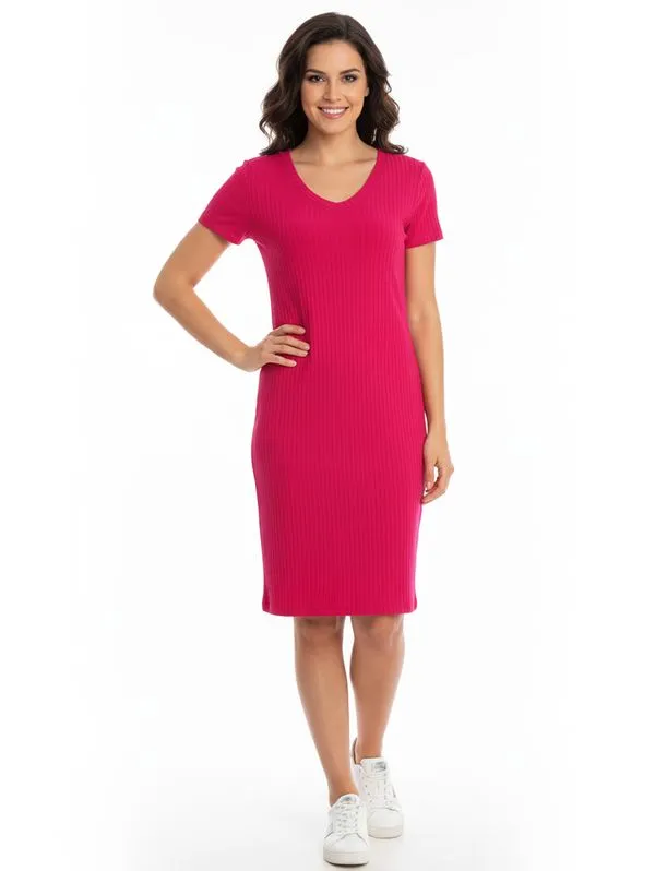 Vestido Médio Canelado Autentique Feminino ROSA P