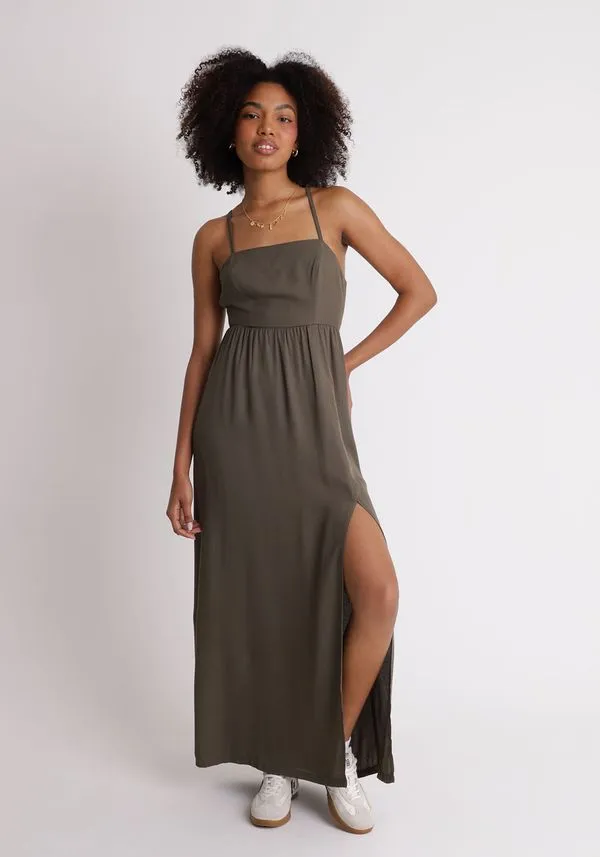 Vestido longo com decote nas costas Verde P