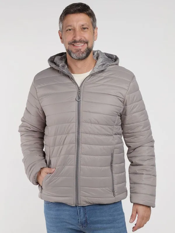 Jaqueta Puffer Com Capuz Masculina CINZA P