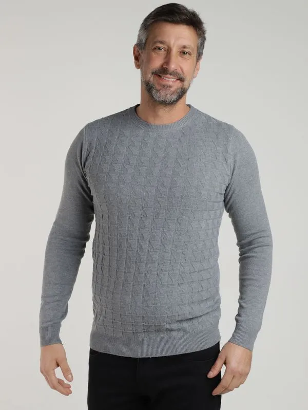 Blusão Tricot Manga Longa Masculino CINZA CLARO M