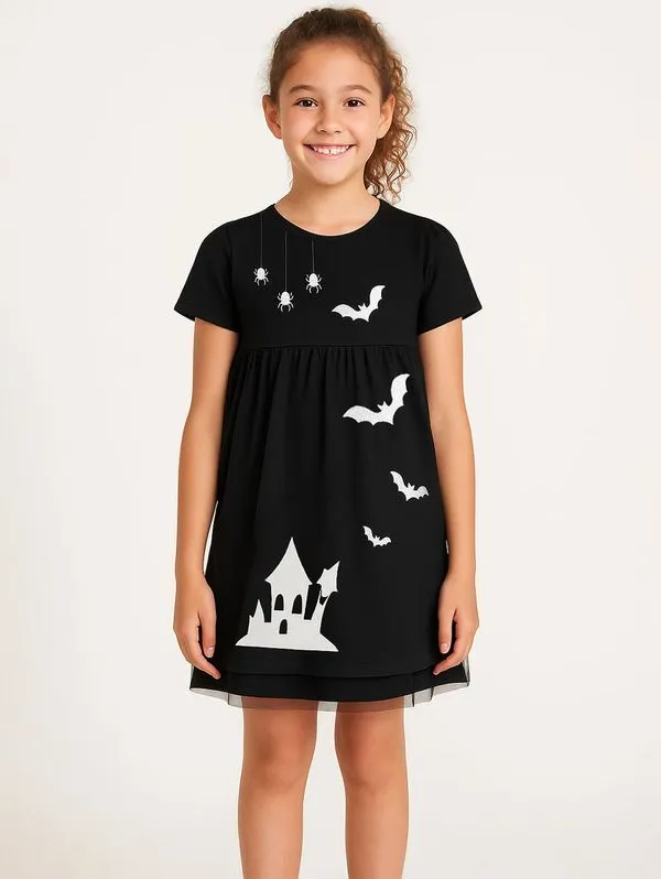 Vestido Tule Halloween Infantil Para Menina- PRETO 8