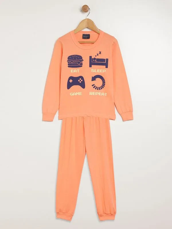 Pijama Longo Infantil Para Menino - LARANJA 10