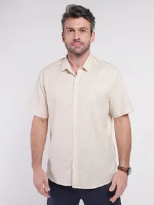 Camisa Slim Fit Manga Curta Masculina AREIA M