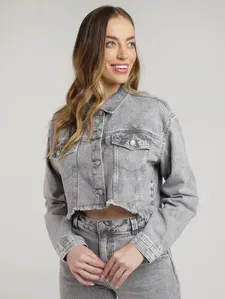 Jaqueta jeans Cropped Autentique Feminina CINZA GG