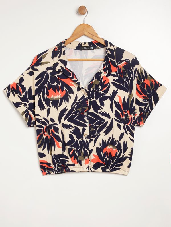 Camisa Manga Curta Autentique Plus Size Feminina BEGE/MARINHO G1