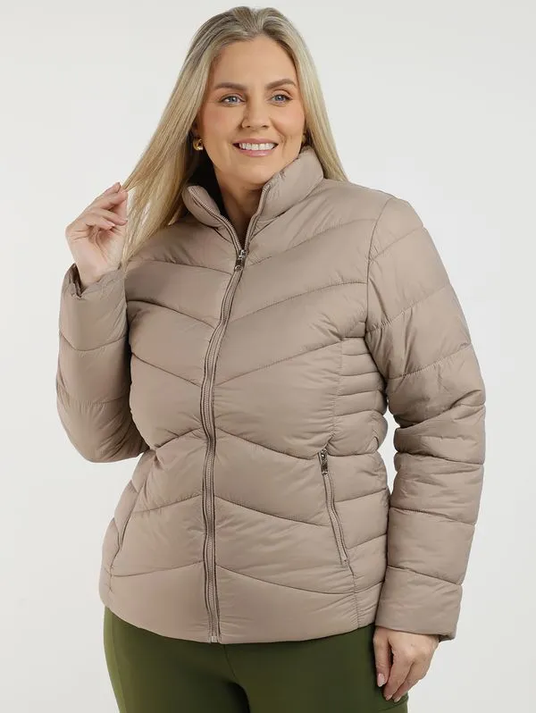 Jaqueta Puffer Nylon Forrada Plus Size Feminina MARROM G3