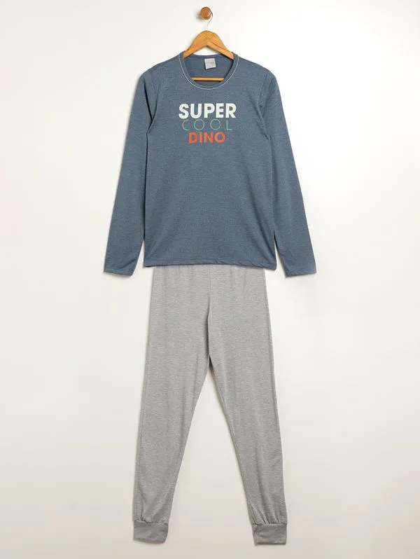 Pijama Longo Juvenil Para Menino - AZUL/MESCLA 14