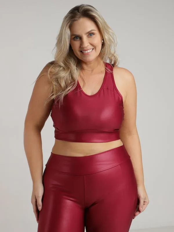 Top Fitness Cirrê Vels Plus Size Feminino BORDO G2