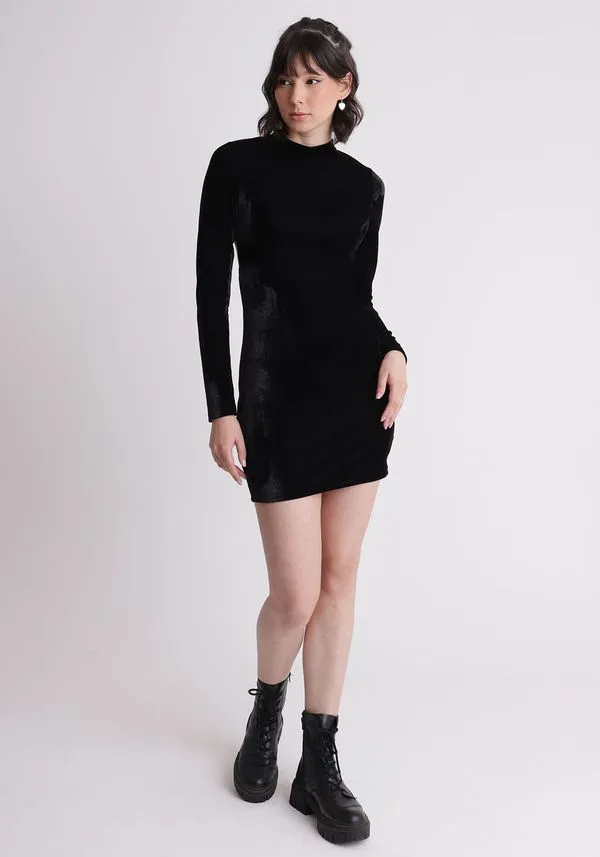 Vestido manga longa com abertura nas costas Preto GG