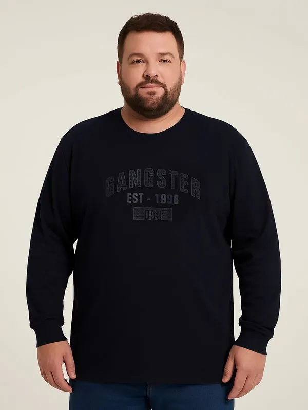 Camiseta Manga Longa Gangster Plus Size Masculina MARINHO EX4