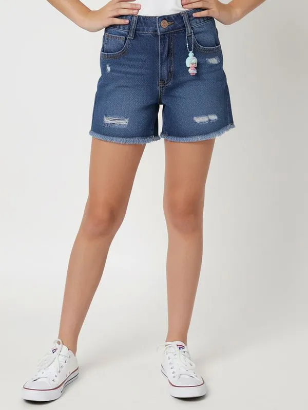 Short Jeans Juvenil Para Menina - AZUL 12
