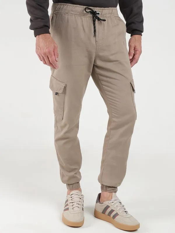 Calça Sarja Jogger Bolso Cargo Masculina MARROM 48