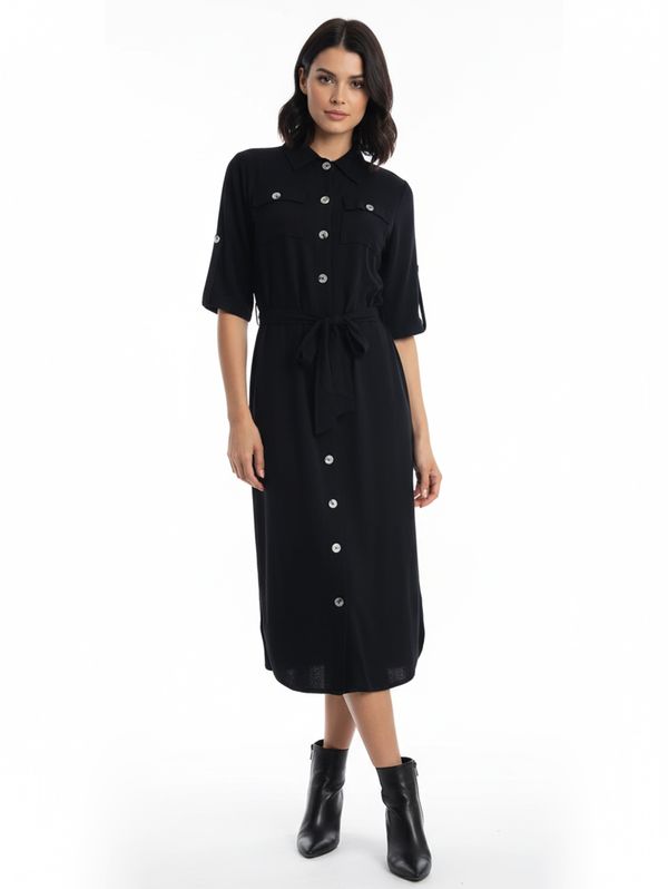 Vestido Midi Manga 3/4 Feminino PRETO M