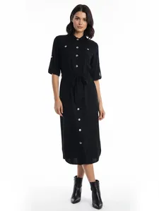 Vestido Midi Manga 3/4 Feminino PRETO G