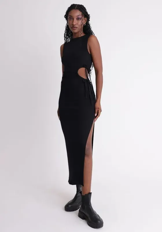Vestido midi cut out na lateral Preto PP