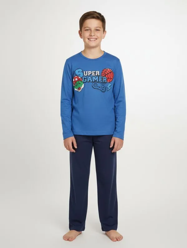 Pijama Longo Estampado Juvenil Para Menino - AZUL 10