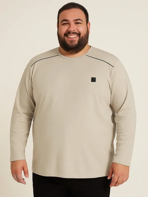 Camiseta Manga Longa Plus Size Masculina BEGE G2