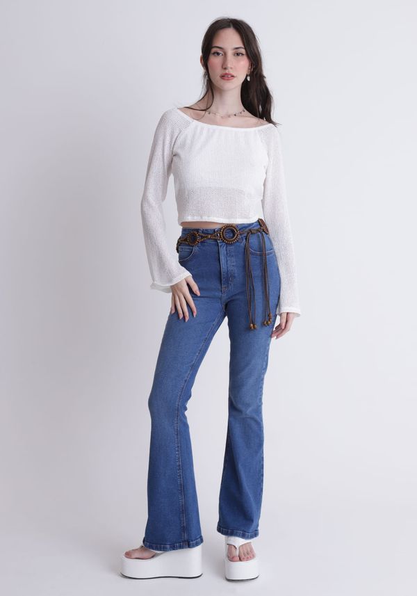 Calça jeans flare lavanderia escura Azul 32