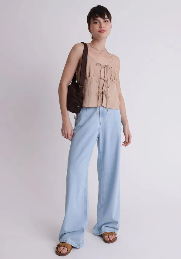 Calça jeans wide leg cintura alta Azul 32