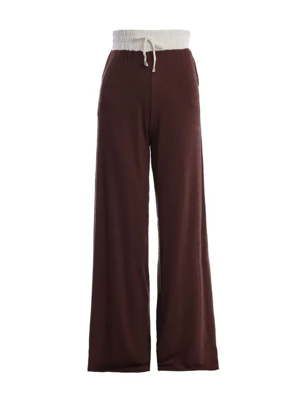 Calça Wide Leg Bicolor Autentique Feminina MARROM/MARROM/OFF WHITE G