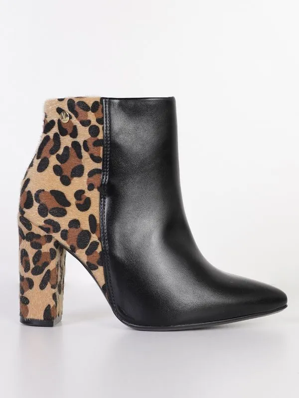 Bota Cano Curto Animal Print Vizzano Feminina PRETO/BEGE 39