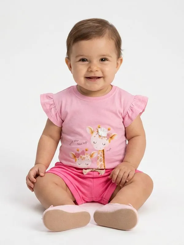 Conjunto Curto Infantil Para Bebê - ROSA P