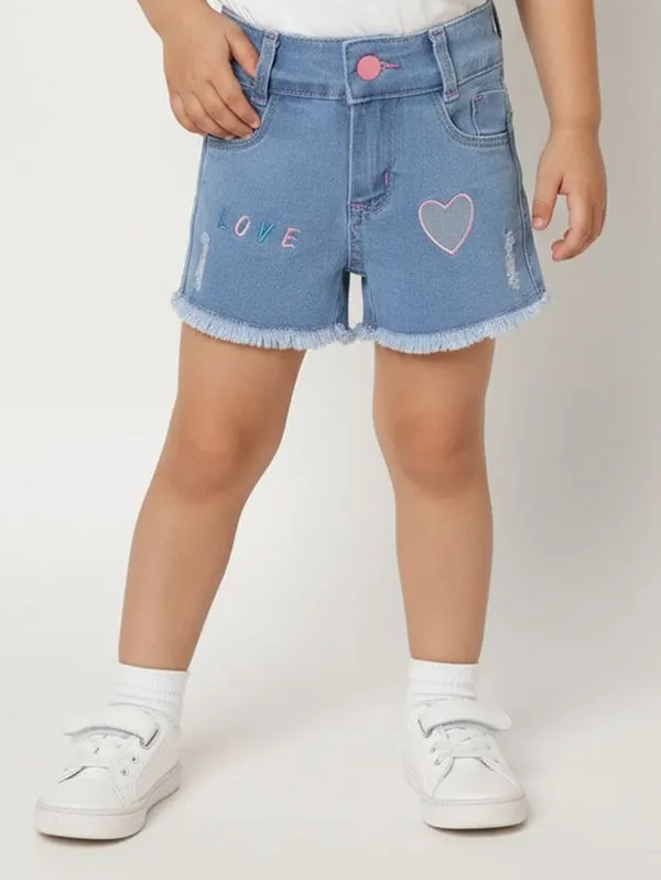 Short Jeans Com Bordado Infantil Para Menina- AZUL 2
