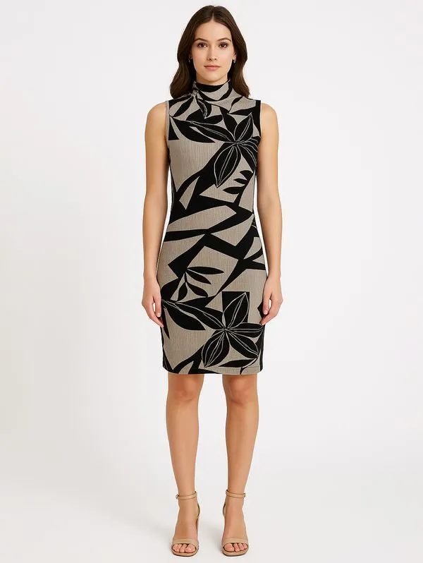 Vestido Canelado Autentique Feminino MARROM/PRETO G
