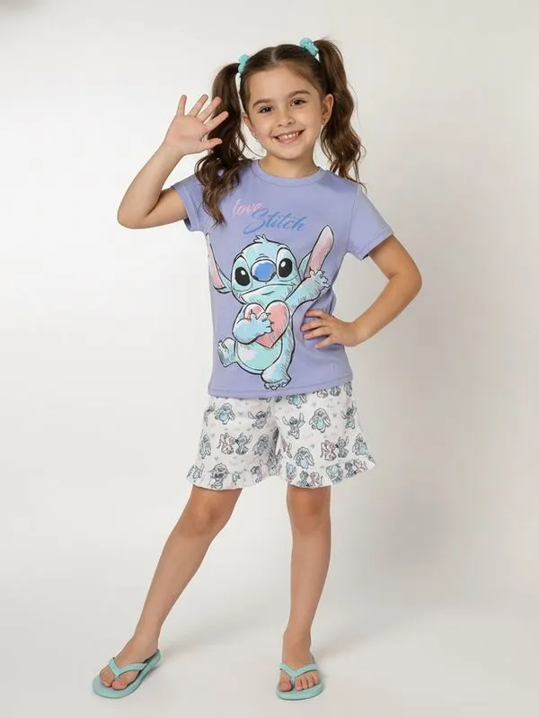 Pijama Curto Stitch Infantil Para Menina - AZUL 8