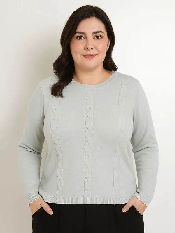 Blusão Tricot Manga Longa Plus Size Feminina CINZA CLARO G2