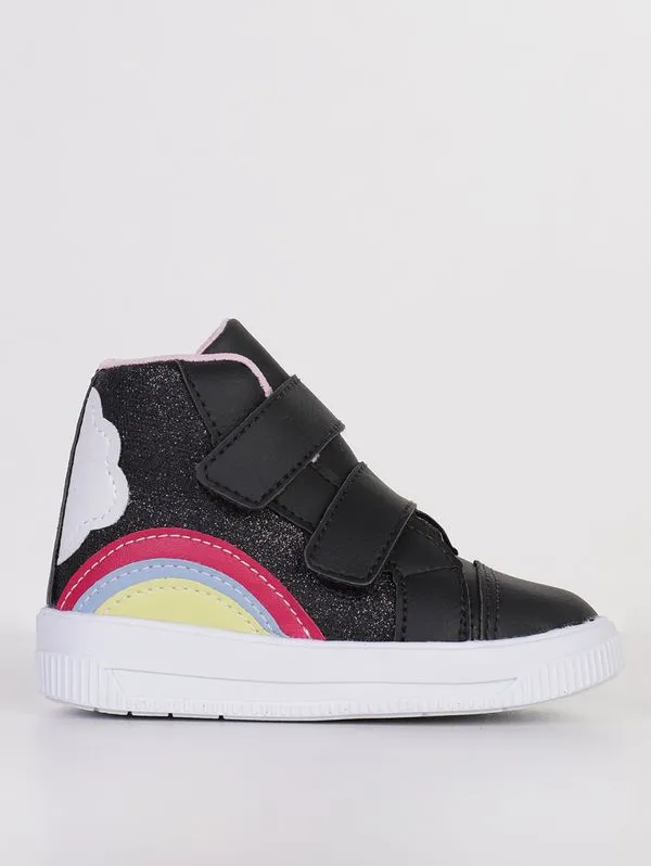 Tênis Cano Alto Arco Íris Infantil Para Menina - PRETO/ROSA 21