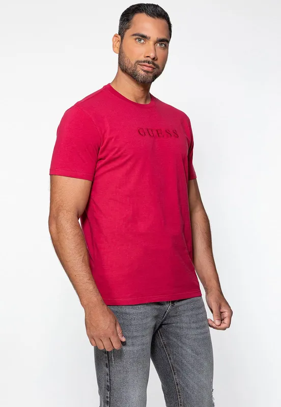 Camiseta Logo Bordado Guess Vermelho