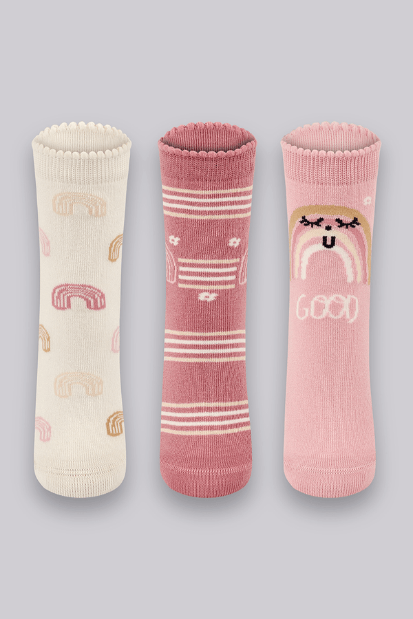 Kit 3 Meias Cano Médio Algodão Infantil Feminina Lupo Tamanho: 30 a 36 | Cor: Sortida